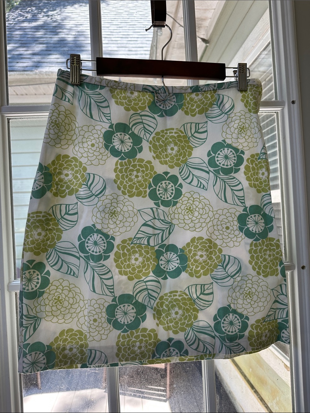 LOFT White Mini Skirt with Teal & Olive Floral Print